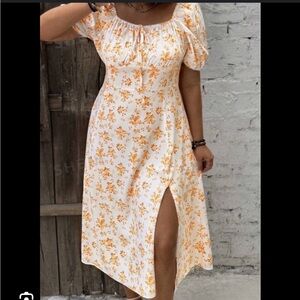 Luness Floral Puff Sleeve Medi Dress